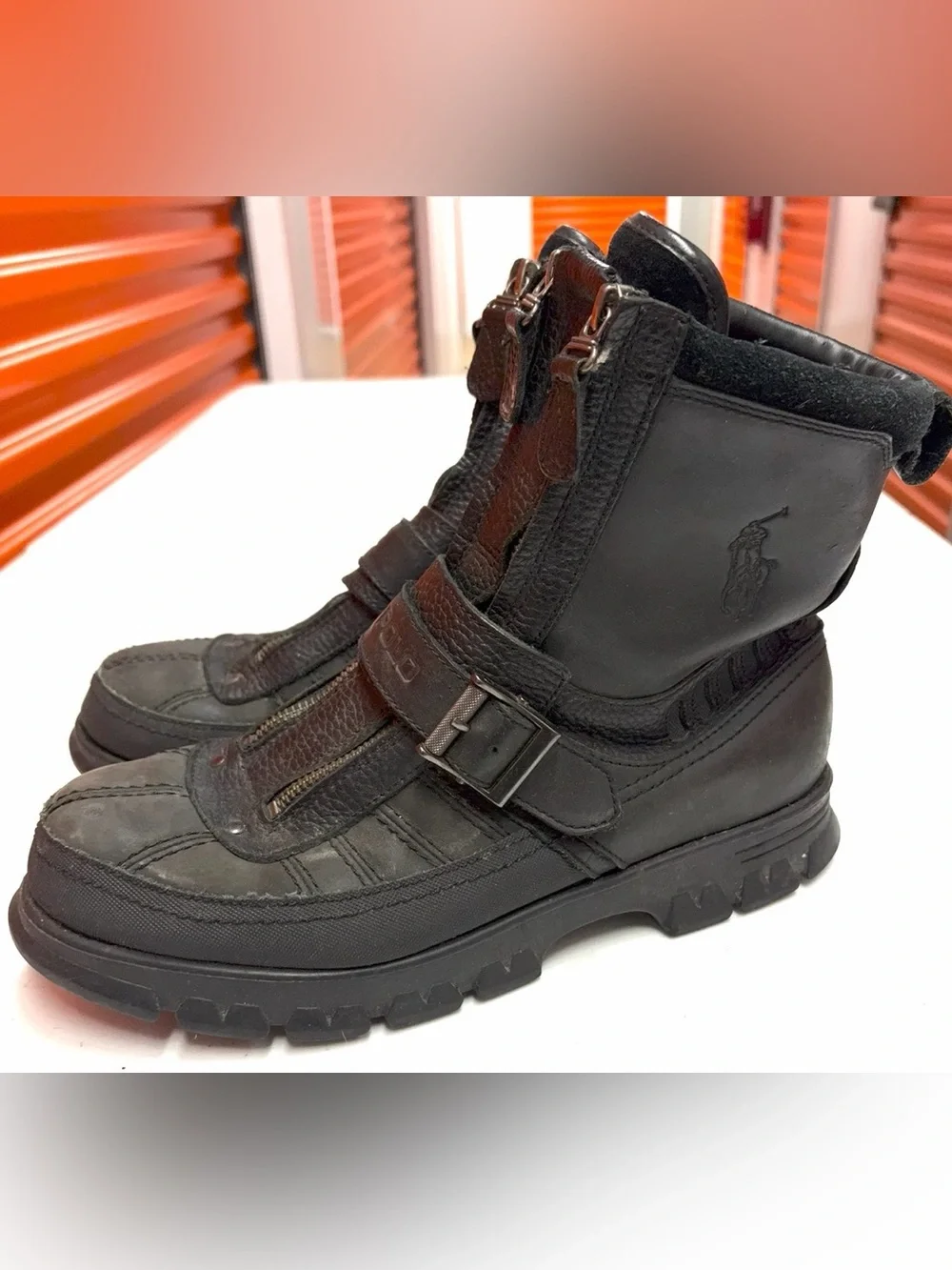 Polo by Ralph Lauren Black Leather Zip-Front Men's Boots
